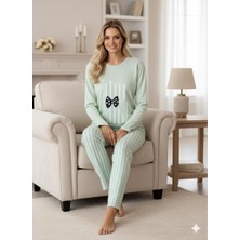 Enisa Interlok Kumaş Uzun Kollu Kadın Pijama Takımı Desenli Baskılı Işlemeli