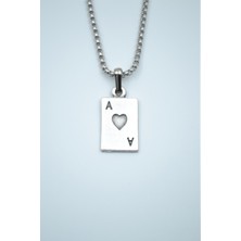 Alooya Minimal Maça As Poker İskambil Gümüş Kaplama Örme Zincir Kolye