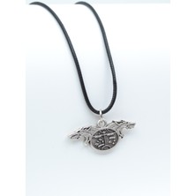 Alooya Kam - Şaman Davulu Kurt Gümüş Kaplama Deri İp Kolye