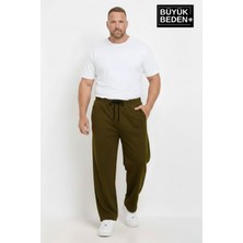 Superlife Erkek Büyük Beden Eşofman Altı Haki Lastikli Bel ve Paça Reçmeli 5XL Rahat Kalıp