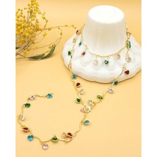 Nevoka Kalp Detaylı Renkli Taşlı Y Kolye