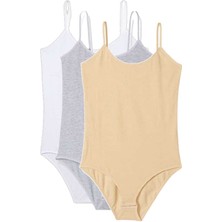Royaleks 3 Adet Ip Askılı Kadın Çıtçıtlı Body Beyaz Gri Ten