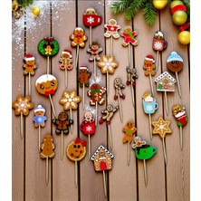 Empressco Yılbaşı Temalı 30’lu Gingerbread Kurabiye Adam Karton Kürdan Süsü, Cupcake ve Pasta Süsleme