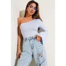 Kazax Tek Omuzlu Basic Bluz Mavi T4275