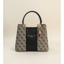 Gold Taş Aksesuarlı Desenli Siyah Renk Kol Çanta