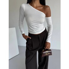 Kazax Omuz Detaylı Kollu Bluz Beyaz F2336