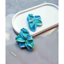 Myth Atelier Aqua Bloom Altın Detaylı Mavi Tasarım Küpe - Şık ve Özgün