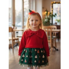 Zekids Kız Çocuk Büyük Fiyonklu Yılbaşı Temalı Taçlı  Elbise