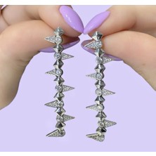 Uzun Taşlı Metalik Renk Küpe