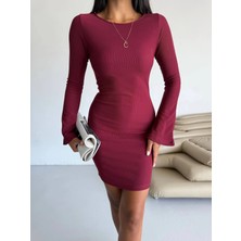 Kazax Prenses Kol Esnek Kumaş Elbise Bordo F2334