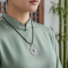 Alooya Koruma - Feng Shui Çin Şans Parası Gümüş Kaplama Deri İp Kolye