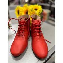 Suna Nar Çiçeği Kırmızısı Dans Botu- Bağcıklı-Süet Taban - Tüm Danslar Için Uygundur.