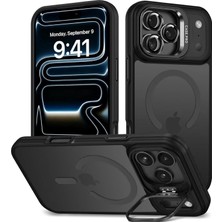 Bilişim Akademi iPhone 17 Pro Uyumlu Standlı Kılıf Mat Kılıf Magsafe Özellikli Lens Korumalı Kılıf - Siyah