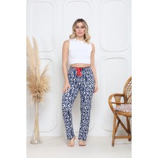Kazax Viskon Likralı Alt Pijama Süzgülü Lacivert Baskı Desenli Q6018