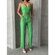 Kazax Palazzo pantolonlu alt üst takım yeşil