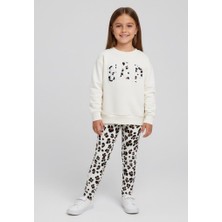 Noble Kids Leopar Desenli Nakışlı Kız Çocuk Takımı – Sweatshirt & Tayt Alt, 2–8 Yaş