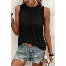 Mossta Bisiklet Yaka Biye Detaylı Viskon Bluz Siyah