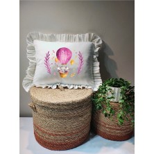 Moda Lime Isme Özel Mor Balonlu Koala Desenli Fırfırlı Bebek Yastığı - Içi Dolgulu 30X40 cm