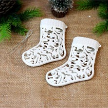 Matmel Yılbaşı Ağaç Süs Çorap 2'li 13X10CM Beyaz Simli (3 Adet)