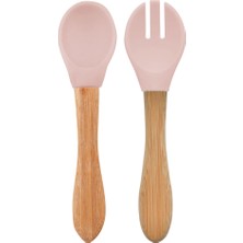 OiOi Pinky Pink Mama Kaşığı ve Çatal Seti 2 Adet Gıda Sınıfı Silikon ve Bambu Özellikli