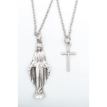 Alooya 2'li Minimal Haç - Meryem Ana Gümüş Kaplama Kolye Seti