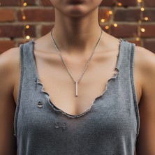 Alooya Silindir Çubuk Gümüş Kaplama Örme Zincir Kolye