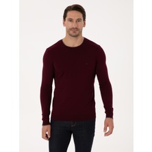 Cacharel Erkek Bordo Slim Fit Pamuk Karışımlı Bisiklet Yaka Triko Kazak 50318676-VR014