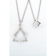 Alooya 2'li Küp - Üçgen Kare Geometrik Gümüş Kaplama Kolye Seti