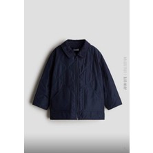 Noble Kids Bakla Desenli Kapitone Lacivert Çocuk Mont – Kadife Yakalı, Fermuarlı, 3–10 Yaş