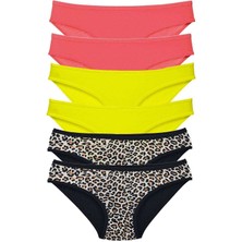 Royaleks 6 Adet Likralı Kadın Slip Külot Leopar Fuşya Sarı