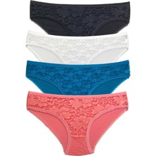 Royaleks 4 Adet Önü Dantelli Transparan Kadın Slip Külot S149