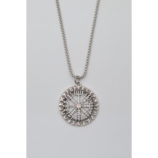 Alooya Viking Pusula Kolye (Vegvisir) - Örme İthal Zincirli Unisex Gümüş Kaplama - 60 cm