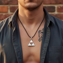 Alooya The Legend Of Zelda - Üçgen Gümüş Kaplama Deri İp Kolye