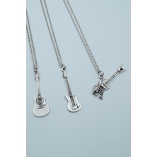 Alooya 3'lü Klasik Elektron Gitar Kuru Kafa Gitar Gümüş Kaplama Kolye Seti