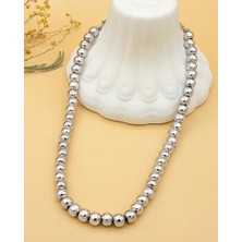 Nevoka Siver Renk Pirinç Kaplama Boncuk Kolye