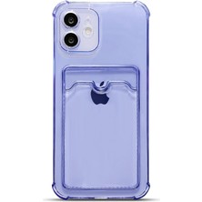 Teknomoda Apple iPhone 12 Mini Kılıf Kartlıklı Anti Şok Korumalı Şeffaf Silikon Lila