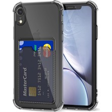 Teknomoda Apple iPhone Xr Kılıf Kartlıklı Anti Şok Korumalı Şeffaf Silikon Füme Koyu Şeffaf