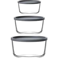 Lav Round Kapaklı Cam Saklama Kabı Seti 3'lü (4 Adet)