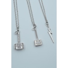 Alooya 3'lü Thor Çekiç Flash Şimşek Gümüş Kaplama Kolye Seti