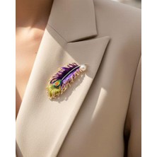 Nevoka Zirkon Taşlı Mor Tavus Kuşu Tüyü Broş