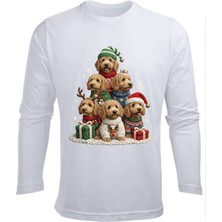 Efendioğlu Design Uzun Kollu Köpekler Yeni Yıl Yılbaşı Ağacı Baskılı Christmas Baskılı Pamuklu Çocuk Tişört