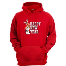 Efendioğlu Design Kapüşonlu Happy New Year Baskılı Pamuklu 3 Iplik Yeni Yıl Sweatshirt