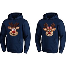 Efendioğlu Design Kapüşonlu 2 Adet Sevgili Sweatshirt Geyikler Baskılı Pamuklu 3 Iplik Şardonlu
