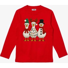 Efendioğlu Design Uzun Kollu 3 Ördek Yeni Yıl Yılbaşı Christmas Baskılı Pamuklu Çocuk Tişört