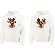 Efendioğlu Design Kapüşonlu 2 Adet Sevgili Sweatshirt Geyikler Baskılı Pamuklu 3 Iplik Şardonlu