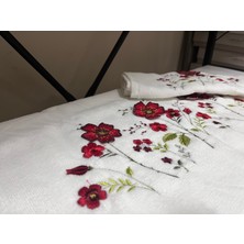 Rüya Pırıltı Çiçek Kabartmalı 1 Adet Büyük 1 Adet Küçük El Yüz Havlusu