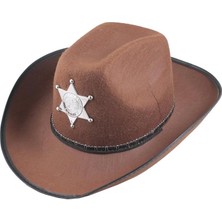 Tp Bfs   Çocuk Kovboy Şapkası - Vahşi Batı Kovboy Şerif Şapkası Kahve Renk