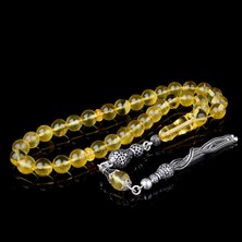 Takı925 925 Ayar Gümüş Püsküllü Küre Kesim Damla Kehribar Tesbih