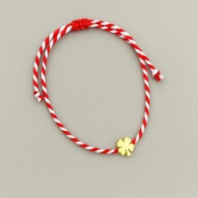 Bodrum Asel Kırmızı Beyaz Ipli Yonca Detaylı Bileklik