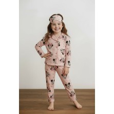 Furyatex Kız Çocuk Kiraz Desenli Pijama Takımı - Uyku Bandı Hediyeli